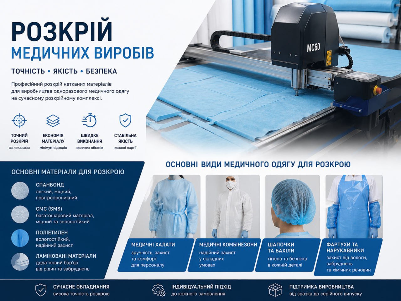 Розкрій медичних виробів на автоматичному комплексі SERCON-MC50
